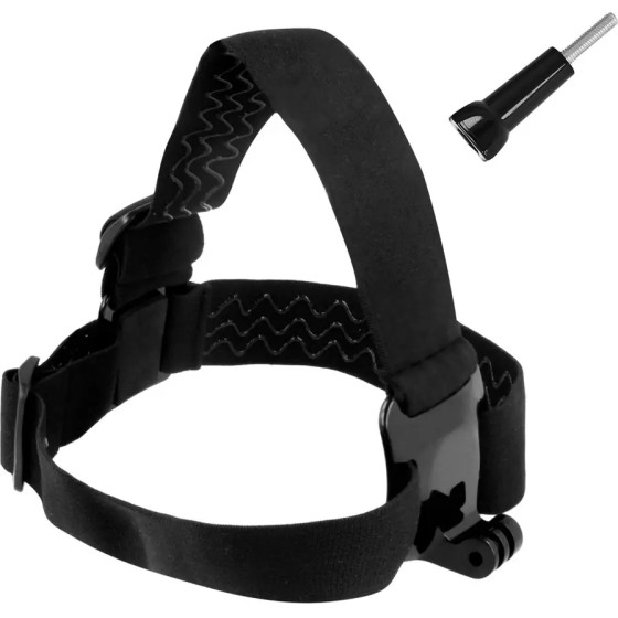 Hurtel Headband for GoPro, DJI Osmo Action, EKEN, SJCam, Insta360 action cameras + long mounting screw black - (GoPro head strap with long screw)