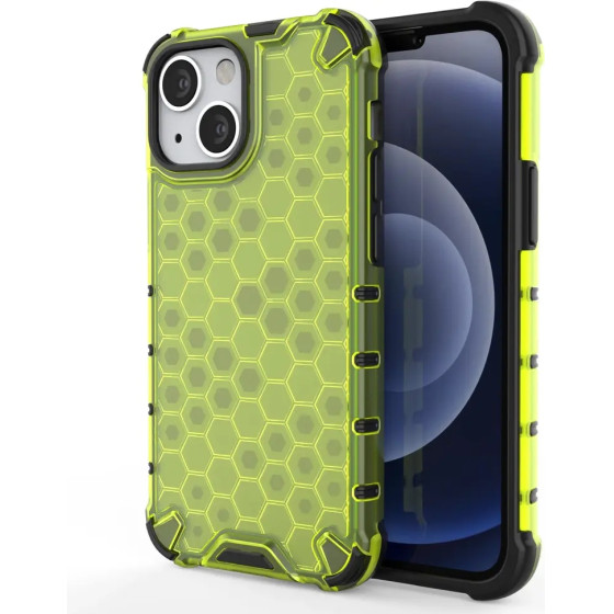 Hurtel Honeycomb Case armor cover with TPU Bumper for iPhone 13 mini green - (Honeycomb Apple iPhone 13 Mini Green)