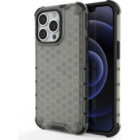 Hurtel Honeycomb Case armor cover with TPU Bumper for iPhone 13 Pro black - (Honeycomb Apple iPhone 13 PRO Black)