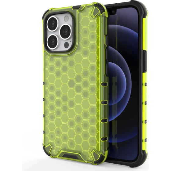 Hurtel Honeycomb Case armor cover with TPU Bumper for iPhone 13 Pro green - (Honeycomb Apple iPhone 13 PRO Green)