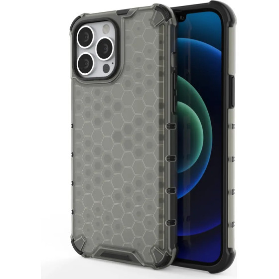 Hurtel Honeycomb Case armor cover with TPU Bumper for iPhone 13 Pro Max black - (Honeycomb Apple iPhone 13 PRO MAX Black)