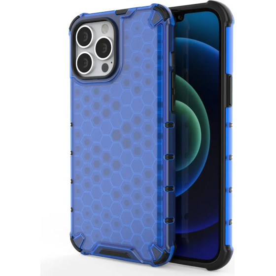Hurtel Honeycomb Case armor cover with TPU Bumper for iPhone 13 Pro Max blue - (Honeycomb Apple iPhone 13 PRO MAX Blue)