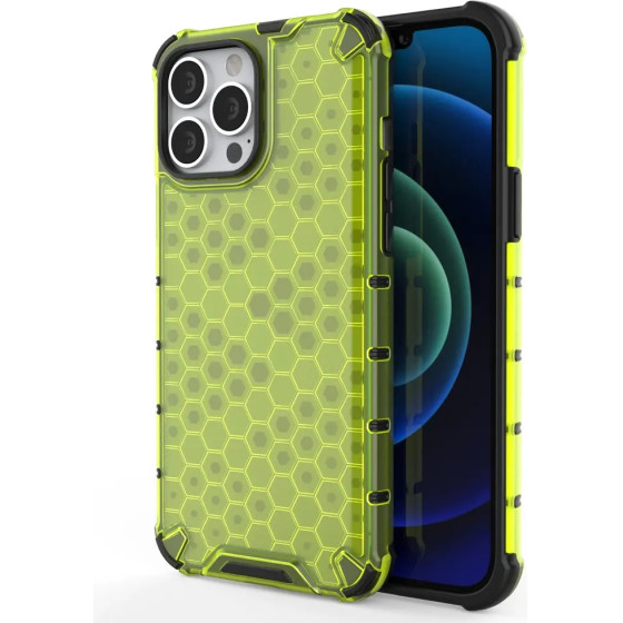 Hurtel Honeycomb Case armor cover with TPU Bumper for iPhone 13 Pro Max green - (Honeycomb Apple iPhone 13 PRO MAX Green)