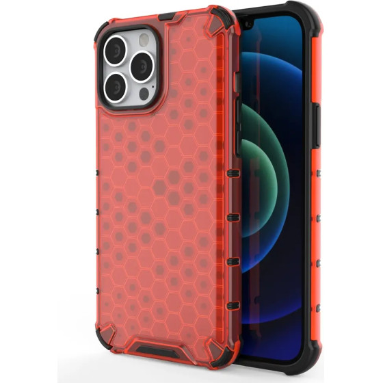 Hurtel Honeycomb Case armor cover with TPU Bumper for iPhone 13 Pro Max red - (Honeycomb Apple iPhone 13 PRO MAX Red)