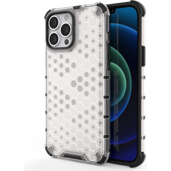 Hurtel Honeycomb Case armor cover with TPU Bumper for iPhone 13 Pro Max transparent - (Honeycomb Apple iPhone 13 PRO MAX Transparent)