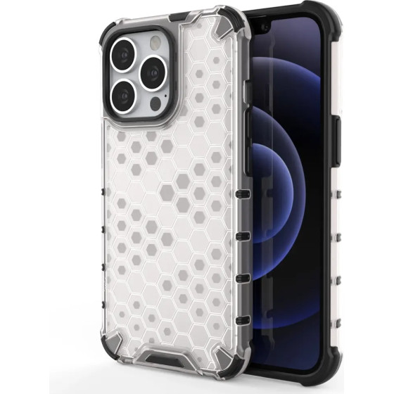 Hurtel Honeycomb Case armor cover with TPU Bumper for iPhone 13 Pro transparent - (Honeycomb Apple iPhone 13 PRO Transparent)