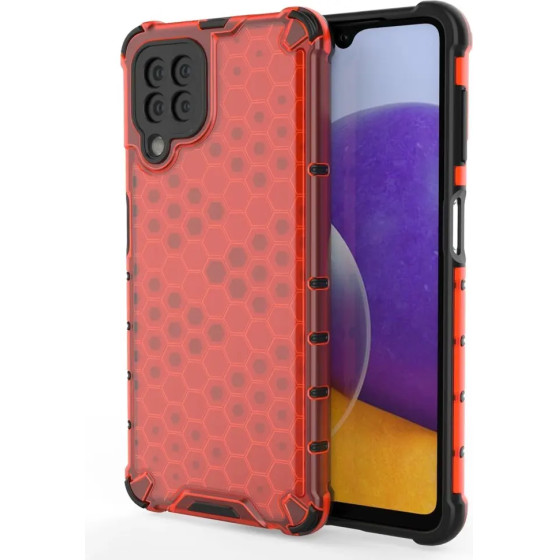 Hurtel Honeycomb Case armor cover with TPU Bumper for Samsung Galaxy A22 4G red - (Honeycomb Samsung A22 4G Red)
