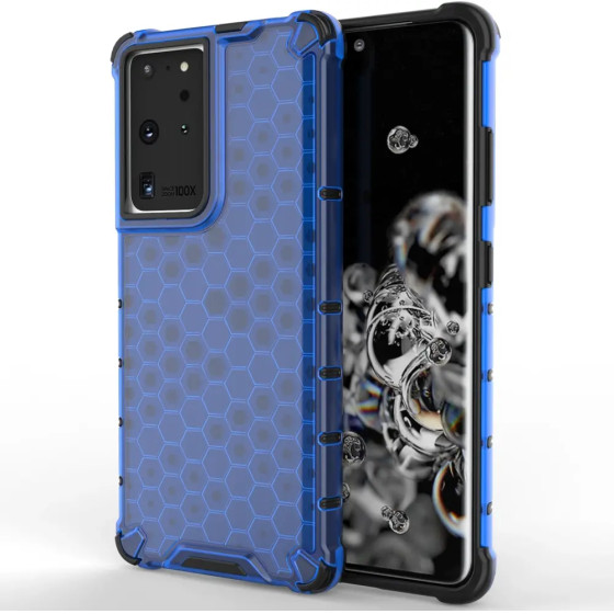 Hurtel Honeycomb case armored cover with a gel frame for Samsung Galaxy S22 Ultra blue - (Honeycomb Samsung S22 Ultra Blue)