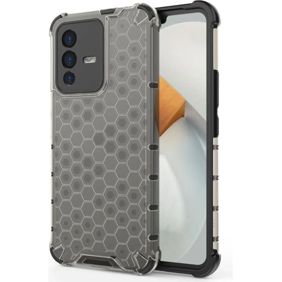 Hurtel Honeycomb case armored cover with a gel frame Vivo V23 5G black - (Honeycomb Vivo V23 5G Black)