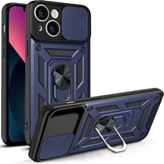 Hurtel Hybrid Armor Camshield case for iPhone 13 armored case with camera cover blue - (Hybrid Armor Camshield iPhone 13 BLUE)