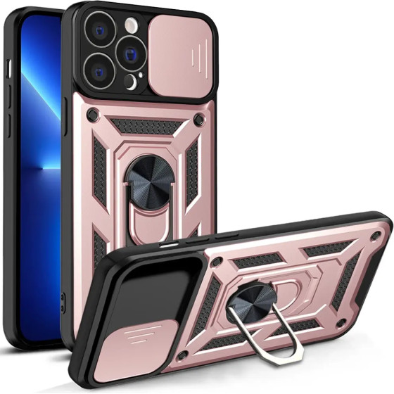 Hurtel Hybrid Armor Camshield case for iPhone 13 Pro Max armored case with camera cover pink - (Hybrid Armor Camshield iPhone 13 Pro Max PINK)