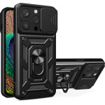 Hurtel Hybrid Armor Camshield case for iPhone 14 Pro Max armored case with camera cover black - (Hybrid Armor Camshield iPhone 14 Pro Max BLACK)