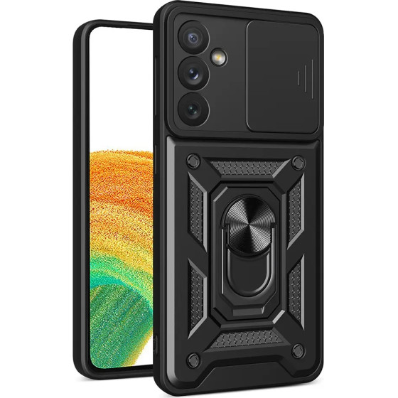 Hurtel Hybrid Armor Camshield case for Samsung Galaxy A34 5G armored case with camera cover black - (Hybrid Armor Camshield Samsung A34 BLACK)