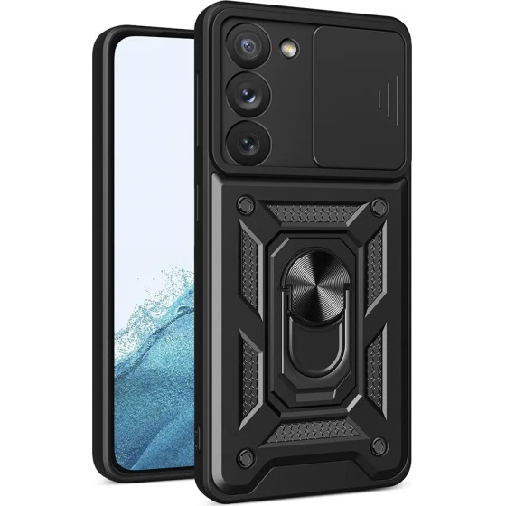 Hurtel Hybrid Armor Camshield case for Samsung Galaxy S23 armored case with camera cover black - (Hybrid Armor Camshield Samsung S23 BLACK)