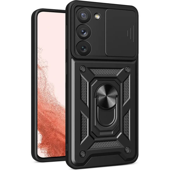 Hurtel Hybrid Armor Camshield case for Samsung Galaxy S23+ armored cover with camera cover black - (Hybrid Armor Camshield Samsung S23 Plus BLACK)