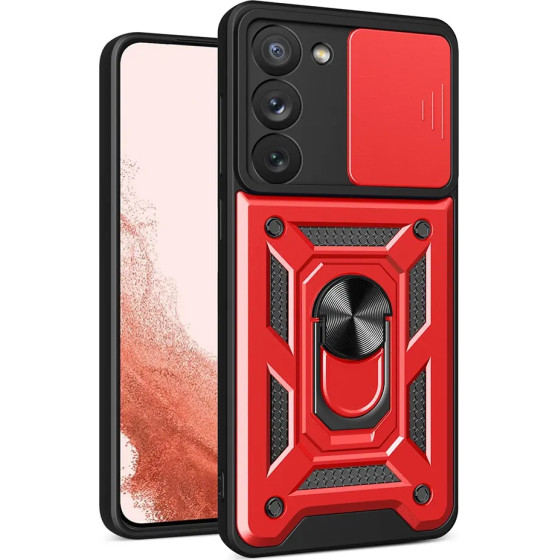 Hurtel Hybrid Armor Camshield case for Samsung Galaxy S23+ armored cover with camera cover red - (Hybrid Armor Camshield Samsung S23 Plus RED)