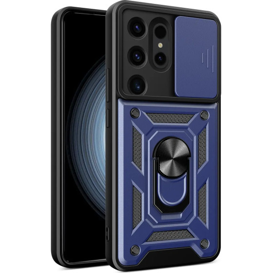Hurtel Hybrid Armor Camshield case for Samsung Galaxy S24 Ultra armored with camera cover - blue