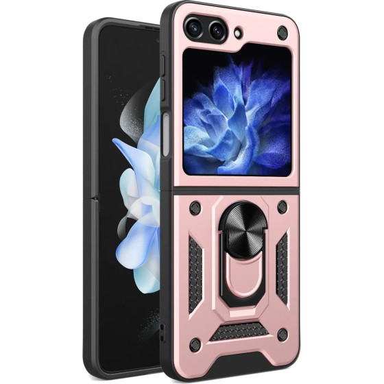 Hurtel Hybrid Armor Camshield Case for Z Flip 5 5G with Camera Protector - Pink - (Hybrid Armor Camshield Samsung Z Flip 5 5G PINK)