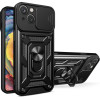 Hurtel Hybrid Armor Camshield Case with Stand and Camera Cover for iPhone 15 Plus - Black - (Hybrid Armor Camshield iPhone 15 Plus BLACK)