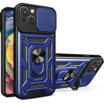 Hurtel Hybrid Armor Camshield Case with Stand and Camera Cover for iPhone 15 Plus - Blue - (Hybrid Armor Camshield iPhone 15 Plus BLUE)