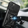 Hurtel Hybrid Armor Camshield Case with Stand and Camera Cover for iPhone 15 Plus - Blue - (Hybrid Armor Camshield iPhone 15 Plus BLUE)