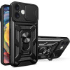 Hurtel Hybrid Armor Camshield iPhone 16 Armored Case with Camera Cover and Stand - Black - (Hybrid Armor Camshield iPhone 16 black)