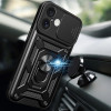 Hurtel Hybrid Armor Camshield iPhone 16 Armored Case with Camera Cover and Stand - Black - (Hybrid Armor Camshield iPhone 16 black)