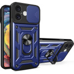 Hurtel Hybrid Armor Camshield iPhone 16 Case with Camera Cover and Stand - Blue - (Hybrid Armor Camshield iPhone 16 blue)