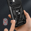 Hurtel Hybrid Armor Camshield iPhone 16 Plus Armored Case with Camera Cover and Stand - Black - (Hybrid Armor Camshield iPhone 16 Plus black)