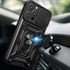 Hurtel Hybrid Armor Camshield iPhone 16 Pro Case with Camera Cover and Stand - Black - (Hybrid Armor Camshield iPhone 16 Pro black)