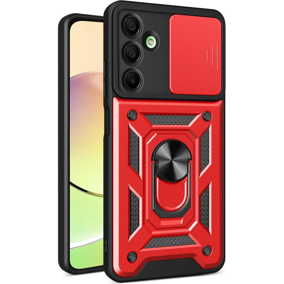 Hurtel Hybrid Armor Camshield with Camera Cover and Metal Ring for Samsung Galaxy A16 / A16 5G - Red - (Hybrid Armor Camshield Samsung A16 / A16 5G Red)