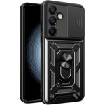 Hurtel Hybrid Armor Camshield with Camera Cover and Metal Ring for Samsung Galaxy S24 FE - Black - (Hybrid Armor Camshield Samsung Galaxy S24 FE Black)