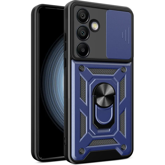 Hurtel Hybrid Armor Camshield with Camera Cover and Metal Ring for Samsung Galaxy S24 FE - Blue - (Hybrid Armor Camshield Samsung Galaxy S24 FE Blue)