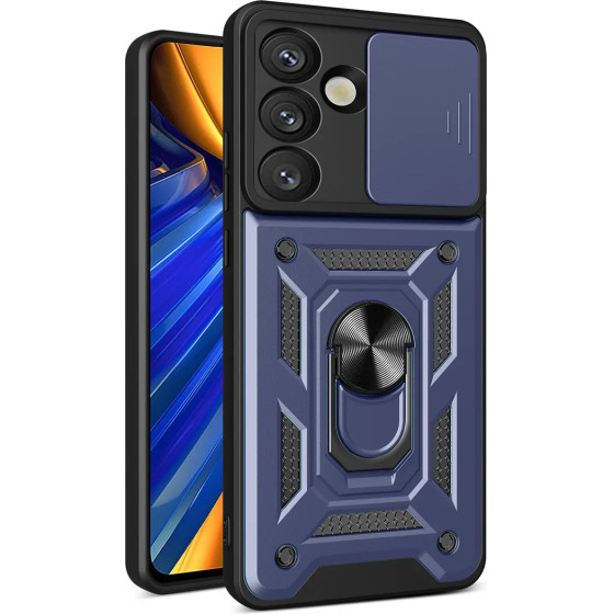 Hurtel Hybrid Armor Camshield with Camera Cover and Metal Ring for Samsung Galaxy S25 - Blue - (Hybrid Armor Camshield Samsung Galaxy S25 Blue)