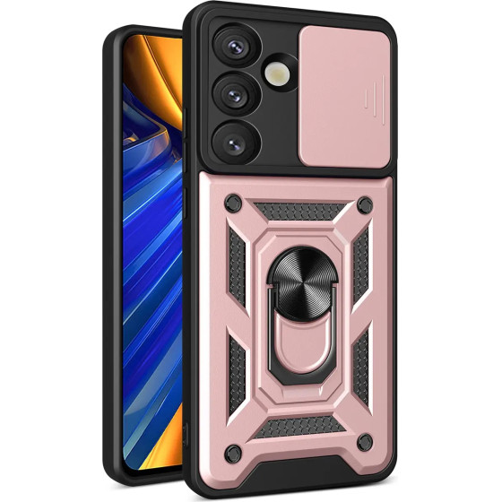 Hurtel Hybrid Armor Camshield with Camera Cover and Metal Ring for Samsung Galaxy S25 - Pink - (Hybrid Armor Camshield Samsung Galaxy S25 Pink)