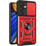Hurtel Hybrid Armor Camshield with Camera Cover and Metal Ring for Samsung Galaxy S25 - Red - (Hybrid Armor Camshield Samsung Galaxy S25 Red)