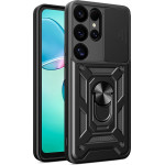 Hurtel Hybrid Armor Camshield with Camera Cover and Metal Ring for Samsung Galaxy S25 Ultra - Black - (Hybrid Armor Camshield Samsung Galaxy S25 Ultra Black)