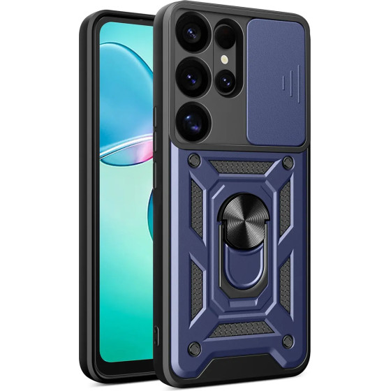 Hurtel Hybrid Armor Camshield with Camera Cover and Metal Ring for Samsung Galaxy S25 Ultra - Blue - (Hybrid Armor Camshield Samsung Galaxy S25 Ultra Blue)