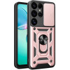 Hurtel Hybrid Armor Camshield with Camera Cover and Metal Ring for Samsung Galaxy S25 Ultra - Pink - (Hybrid Armor Camshield Samsung Galaxy S25 Ultra Pink)