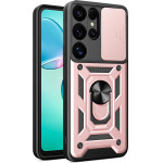 Hurtel Hybrid Armor Camshield with Camera Cover and Metal Ring for Samsung Galaxy S25 Ultra - Pink - (Hybrid Armor Camshield Samsung Galaxy S25 Ultra Pink)