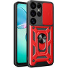 Hurtel Hybrid Armor Camshield with Camera Cover and Metal Ring for Samsung Galaxy S25 Ultra - Red - (Hybrid Armor Camshield Samsung Galaxy S25 Ultra Red)