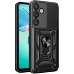 Hurtel Hybrid Armor Camshield with Camera Cover and Metal Ring for Samsung Galaxy S25+ - Black - (Hybrid Armor Camshield Samsung Galaxy S25+ Black)
