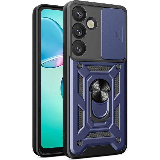 Hurtel Hybrid Armor Camshield with Camera Cover and Metal Ring for Samsung Galaxy S25+ - Blue - (Hybrid Armor Camshield Samsung Galaxy S25+ Blue)