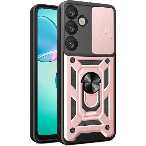 Hurtel Hybrid Armor Camshield with Camera Cover and Metal Ring for Samsung Galaxy S25+ - Pink - (Hybrid Armor Camshield Samsung Galaxy S25+ Pink)