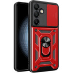 Hurtel Hybrid Armor Camshield with Camera Cover and Metal Ring for Samsung Galaxy S25+ - Red - (Hybrid Armor Camshield Samsung Galaxy S25+ Red)