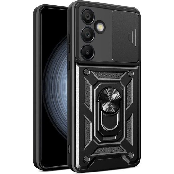 Hurtel Hybrid Armor Camshield with Stand and Camera Cover for Samsung Galaxy A56 - Black - (Hybrid Armor Camshield Samsung Galaxy A56 Black)