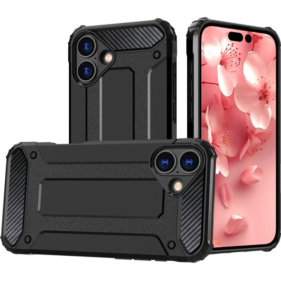 Hurtel Hybrid Armor iPhone 16 Case - Black - (Hybrid Armor iPhone 16 black)