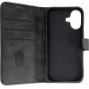 Hurtel Leather Book Case for iPhone 16 - black - (Leather Book Case for iPhone 16 Black)