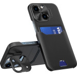 Hurtel Leather Stand Case case for iPhone 14 cover card wallet with stand black - (Leather Stand Case iPhone 14 Black)