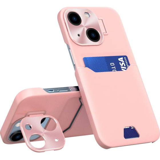 Hurtel Leather Stand Case case for iPhone 14 cover card wallet with stand pink - (Leather Stand Case iPhone 14 Pink)